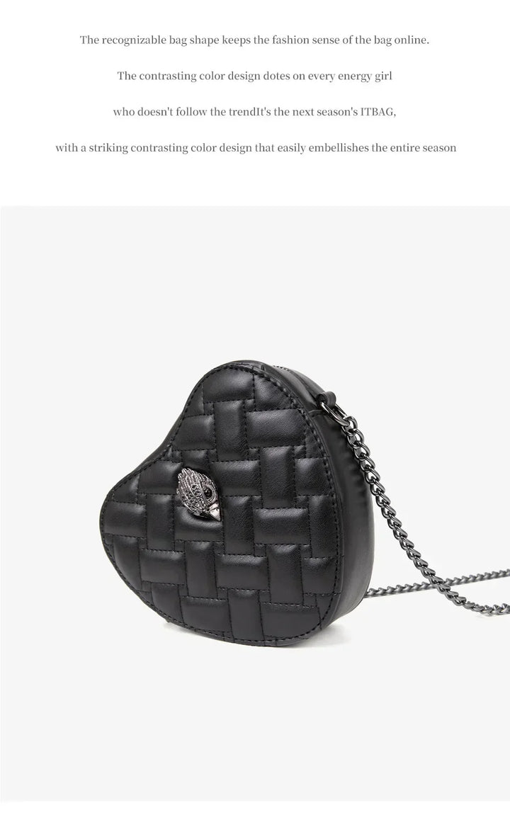 2024 Women's Heart-Shaped Herringbone Crossbody Bag with Eagle and Bird Head Shoulder Bag Chain Purse