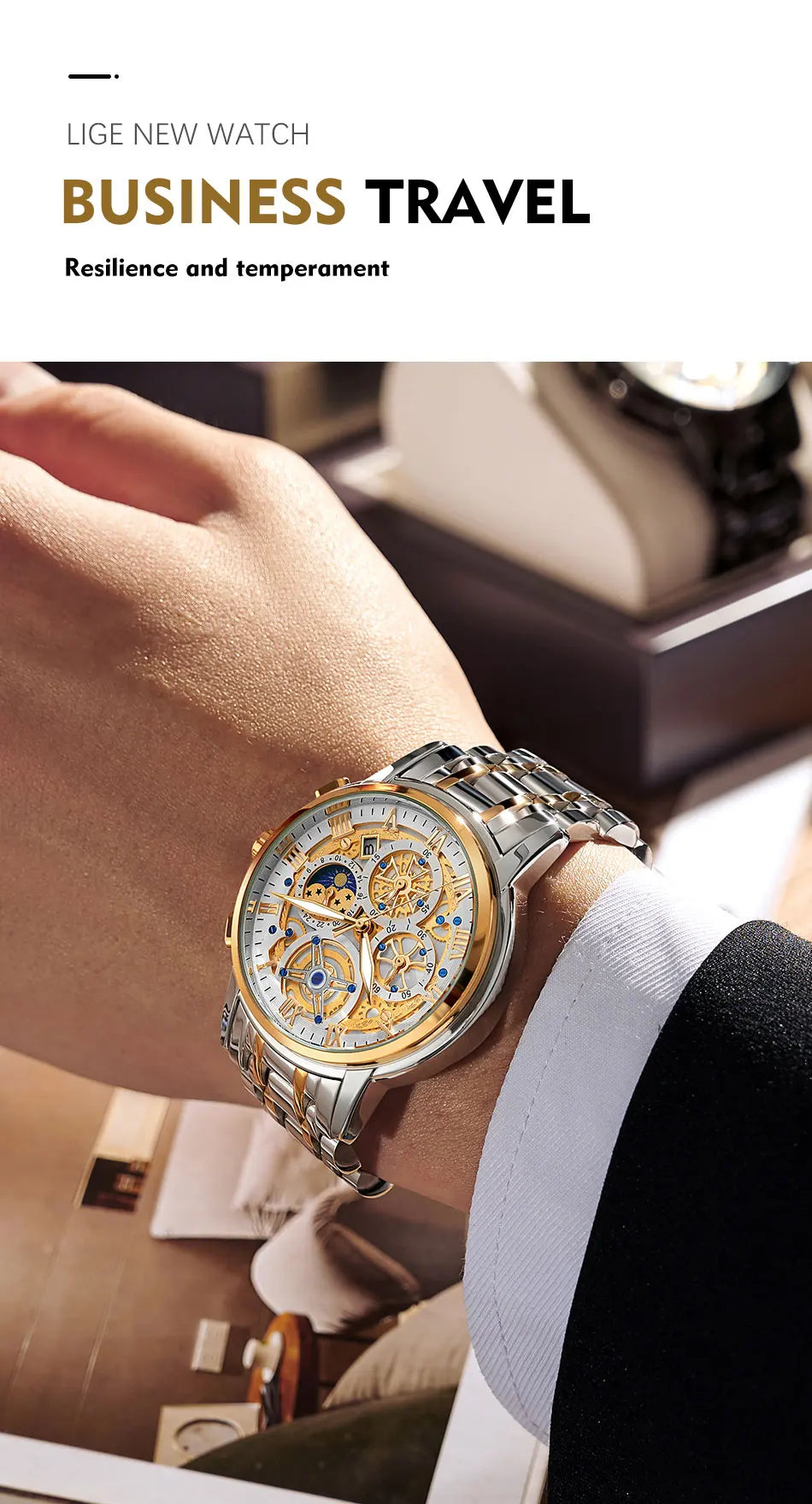 LIGE Luxury Fashion Men Watch Waterproof Luminous Date Man Wristwatch Stainless Steel Chronograph Quartz Men's Watches Reloj