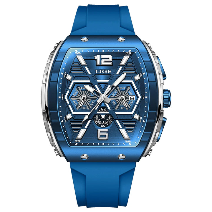 LIGE Outdoor Square Casual Sport Quartz Man Watch Top Brand Luxury Watches Fashion 50M Waterproof Auto Date Silicone Chronograph