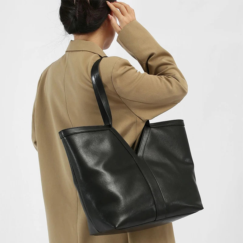 Soft Luxury Y Letter Women Shoulder Bag New Genuine Leather Fashion Large Capacity Tote Bag High-end Casual Commuting Brand Bag