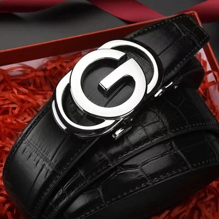 Men's Versatile Belt Fashionable Letter Alloy Buckle Casual Attractive Belt Simple Design Leather Accessory for Any Occasion