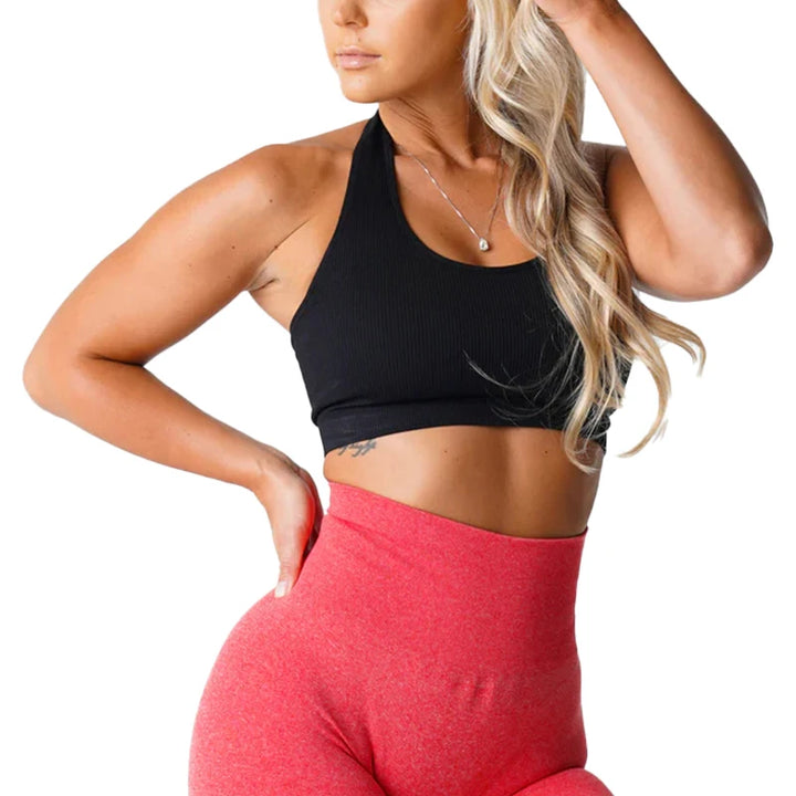 New Limitless Ribbed Seamless Halter Bra Spandex  Woman Fitness Elastic Breathable Breast Enhancement Leisure Sports Underwear