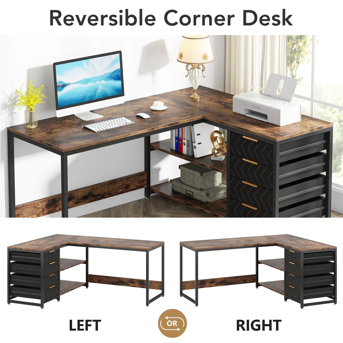 Tribesigns 59" L-Shaped Desk with Storage