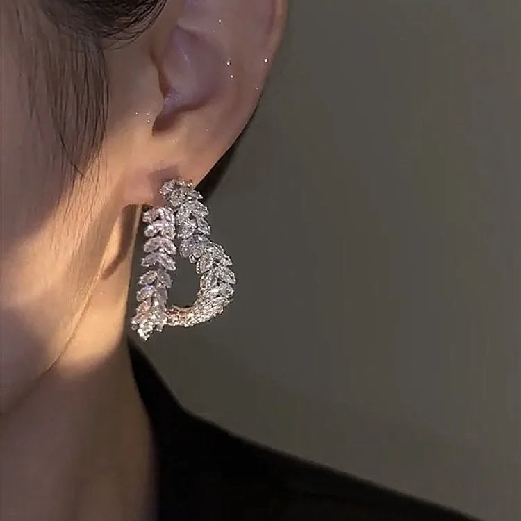 New Design Luxury Zircon Flower Stud Earrings for Women Fashion Brand Jewelry Double Used Crystal Leaves Earrings
