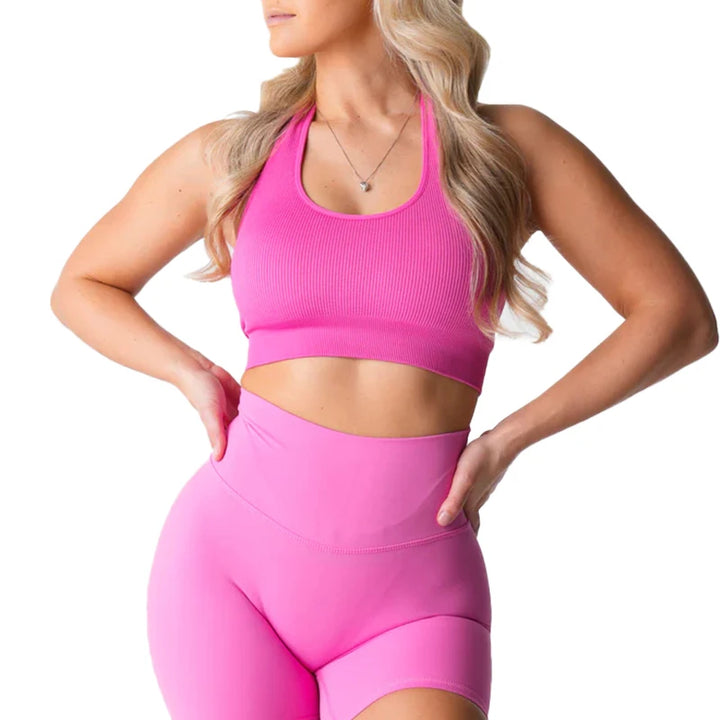 New Limitless Ribbed Seamless Halter Bra Spandex  Woman Fitness Elastic Breathable Breast Enhancement Leisure Sports Underwear