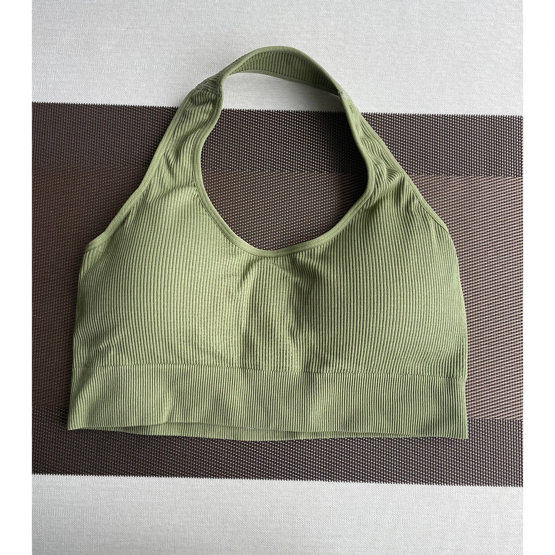 New Limitless Ribbed Seamless Halter Bra Spandex  Woman Fitness Elastic Breathable Breast Enhancement Leisure Sports Underwear