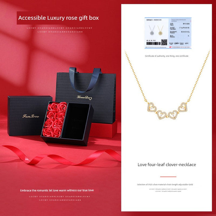 Four-Leaf Clover Foldable Sterling Silver Clavicle Chain Chinese Valentine's Day Gift