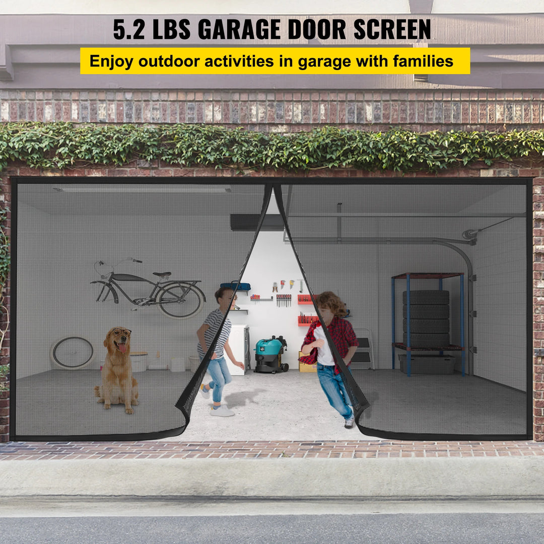 VEVOR Garage Door Screen 16 x 7 ft for 2 Cars 5.2 lbs Heavy-Duty Fiberglass Mesh for Quick Entry Self Sealing Magnet Retractable
