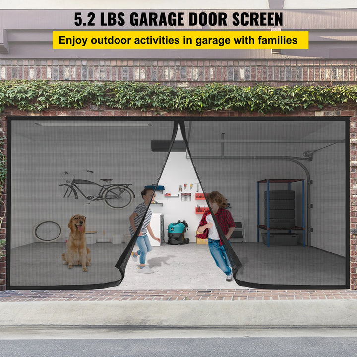 VEVOR Garage Door Screen 16 x 7 ft for 2 Cars 5.2 lbs Heavy-Duty Fiberglass Mesh for Quick Entry Self Sealing Magnet Retractable