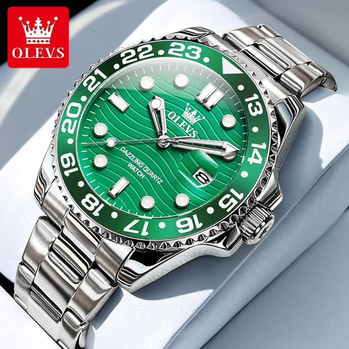 OLEVS Original Brand High Fashion Men's watch WaterproofCalendar Quartz Watch for Male Luminous Stainless Steel Authentic Watch