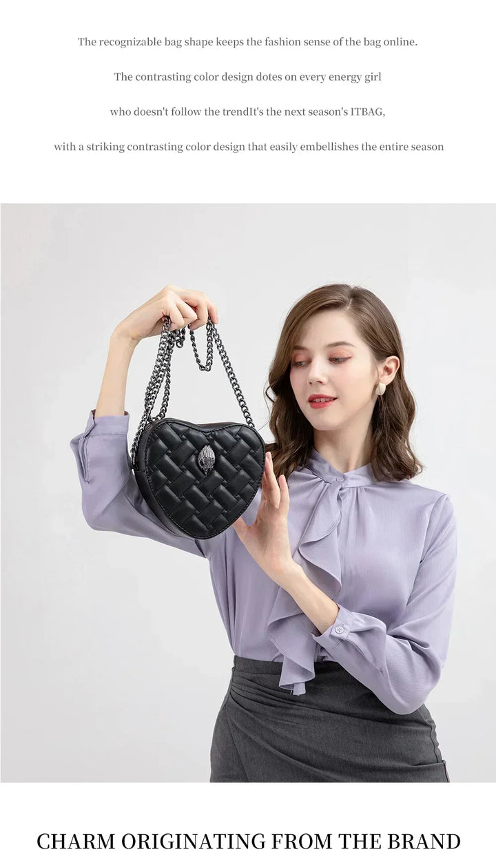 2024 Women's Heart-Shaped Herringbone Crossbody Bag with Eagle and Bird Head Shoulder Bag Chain Purse