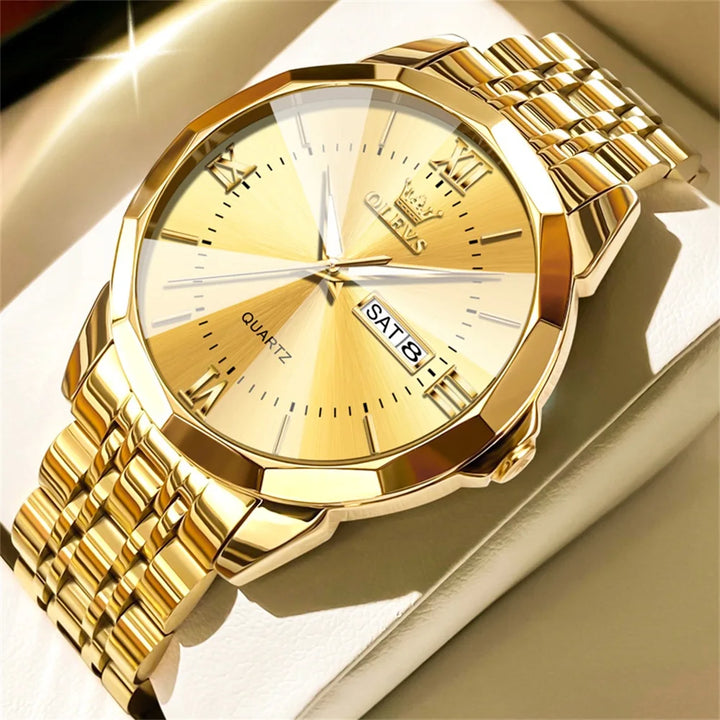 OLEVS Men's Watches Causal Fashion Original Quartz Watch for Man Waterproof Stainless Steel Luminous Date Week Trend Dress Reloj