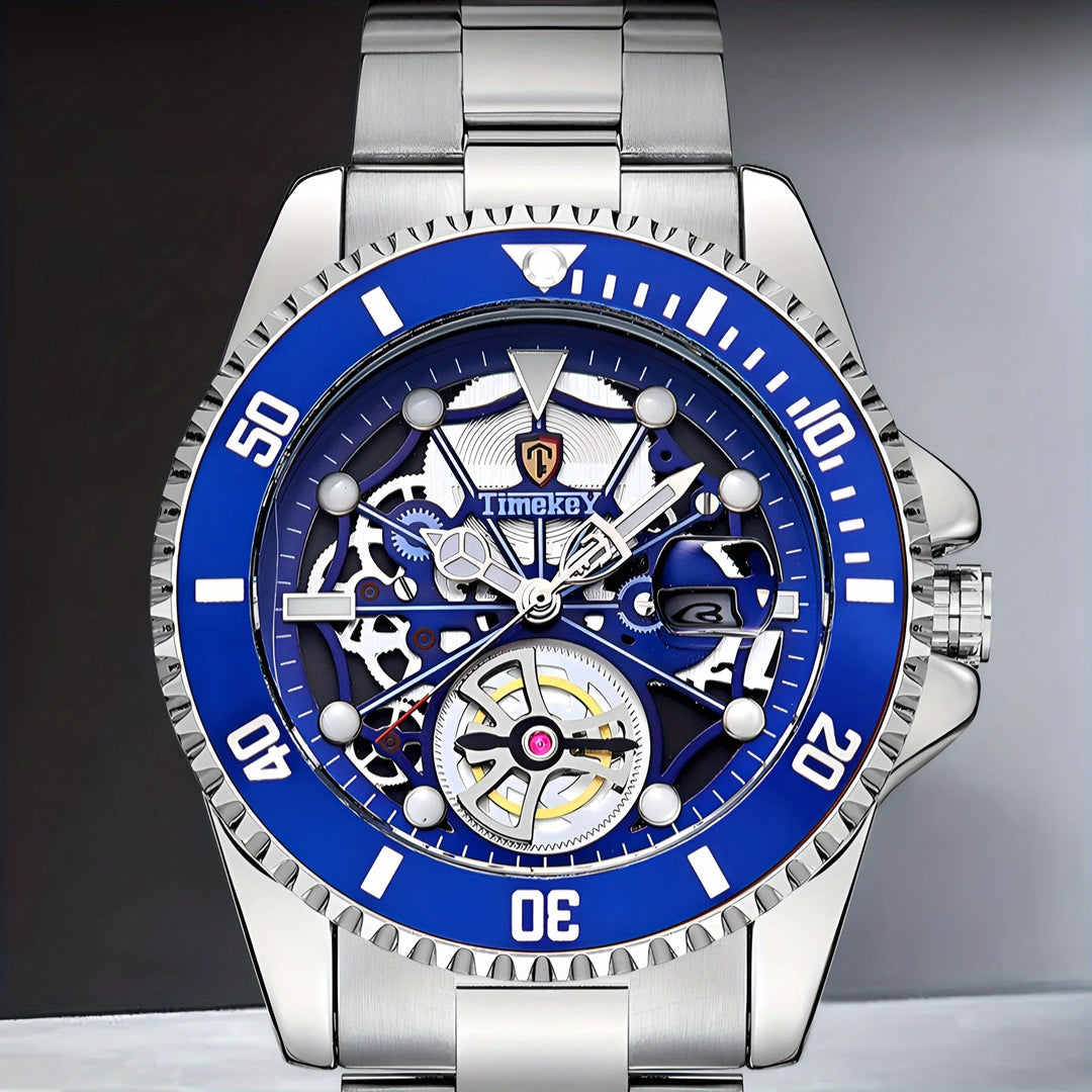 1pc men's quartz watch, mechanical watch shape, big brand design, rotating bezel, business, daily wear. Valentine's Gift