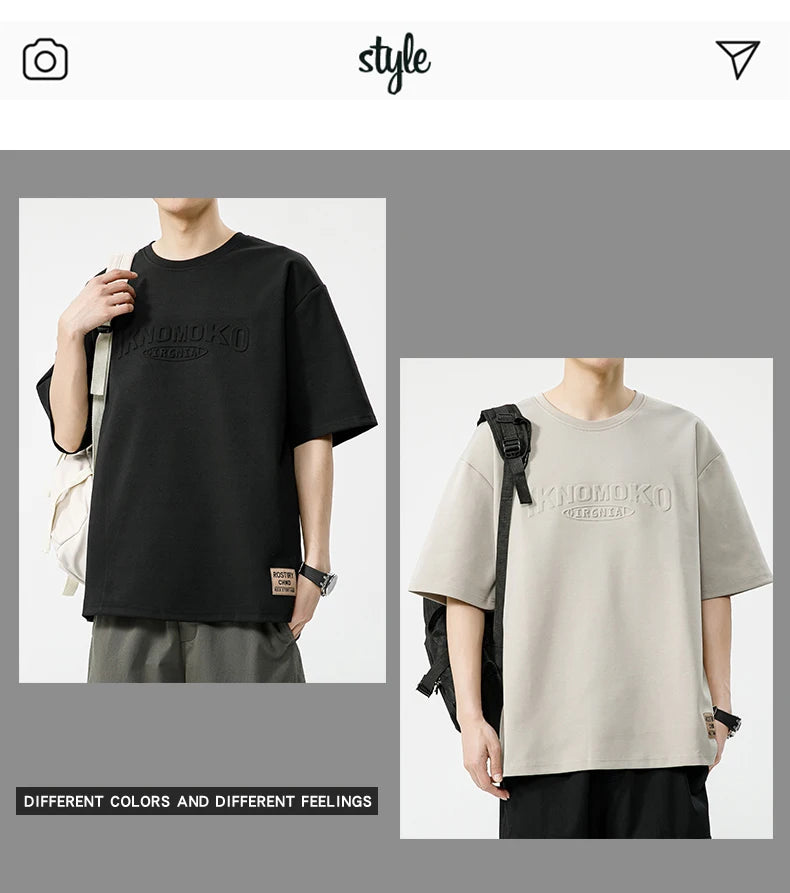 Summer Men's T-Shirt Retro Street Trendy Men's Loose Hip Hop Short Sleeve Casual Print Mens Streetwear Top Tees Fashion Male Top