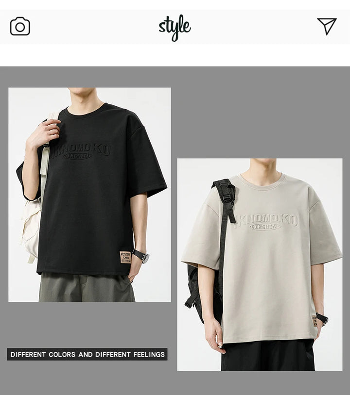 Summer Men's T-Shirt Retro Street Trendy Men's Loose Hip Hop Short Sleeve Casual Print Mens Streetwear Top Tees Fashion Male Top