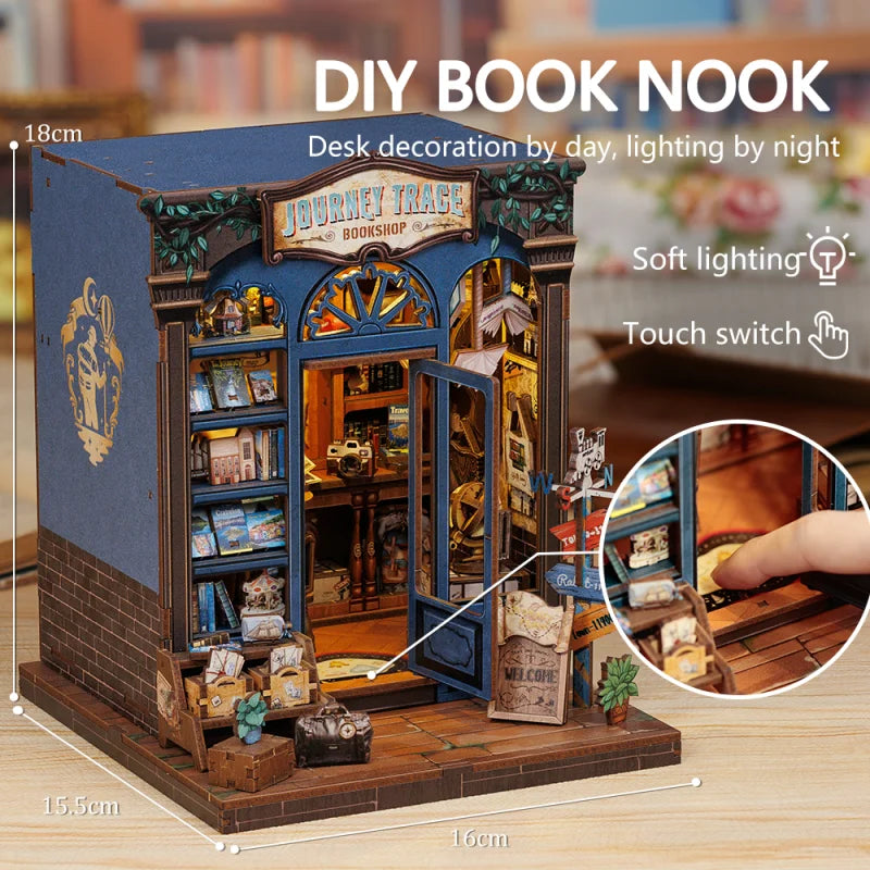 CUTEBEE Bookstore Book Nook with Light DIY Miniature Wooden Dollhouse for Decor Gift Bookshelf Insert Kit 3D Puzzle