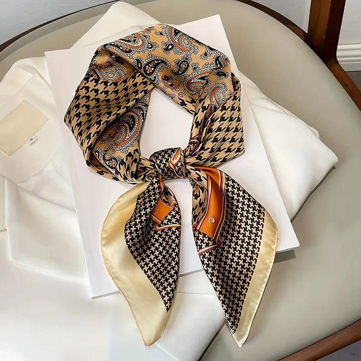 Luxury Women's Soft Satin Hair Scarves Fashion Square Printed Headscarf 70cm Professional Accessories Designer Scarf Headband