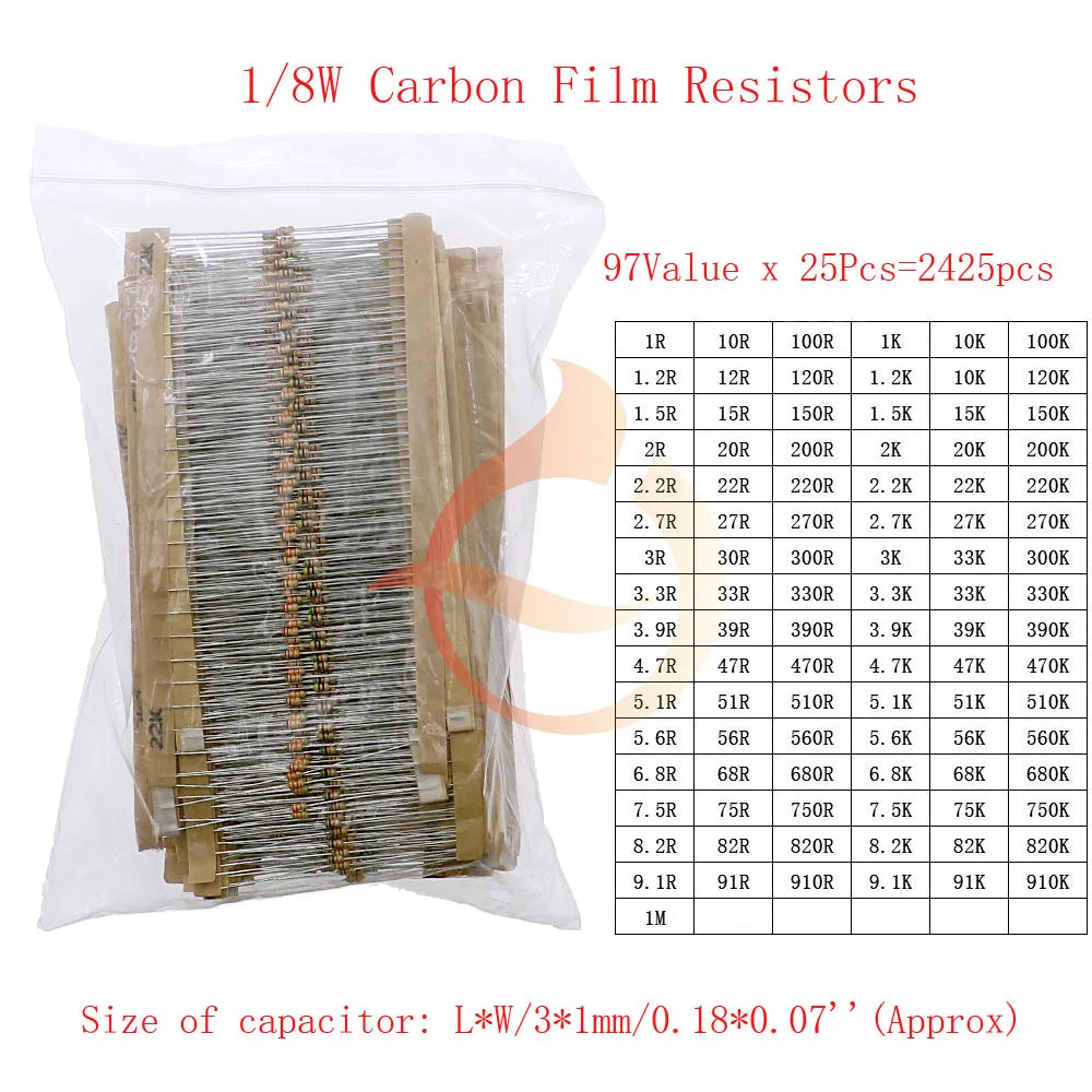 1/8W 1/4W 1/2W 1W 2W 3W 5W Carbon Film Resistors Assortment Kit 5% Electronic Components resistor package