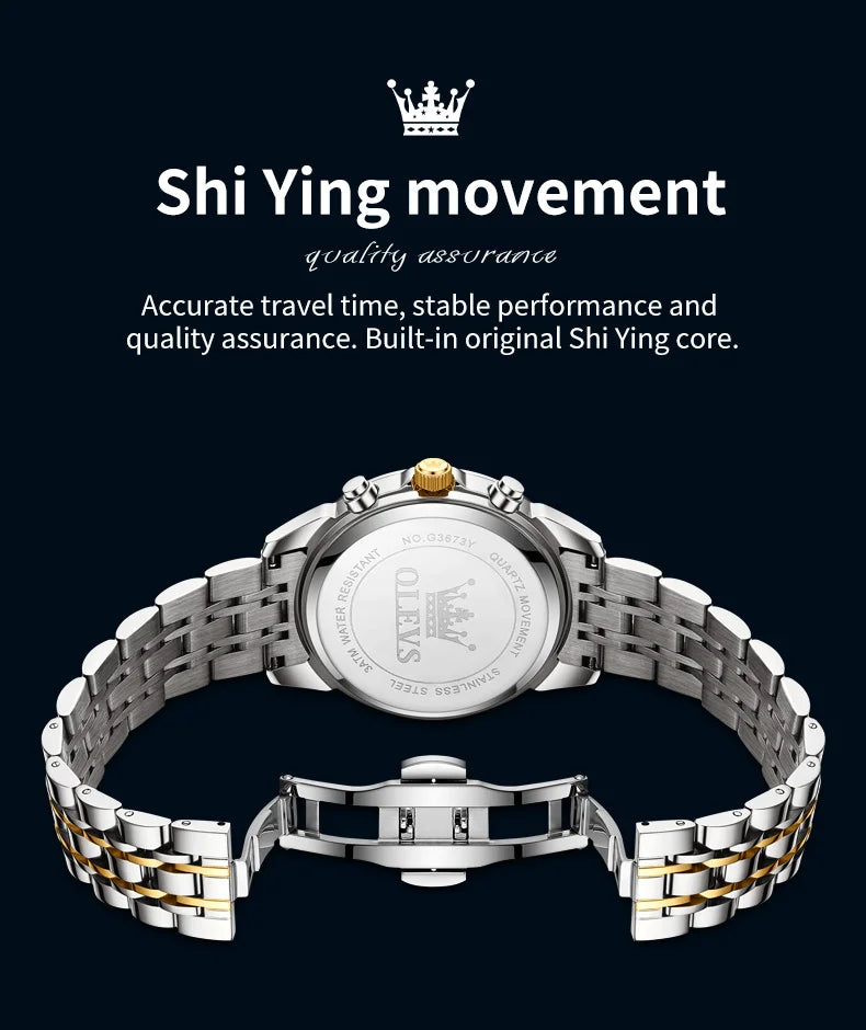 OLEVS 3673 Mens Watch Original Business Brand Quartz Watch Rhombus Mirror Waterproof Luminous Automatic Date Moon Phase Watch