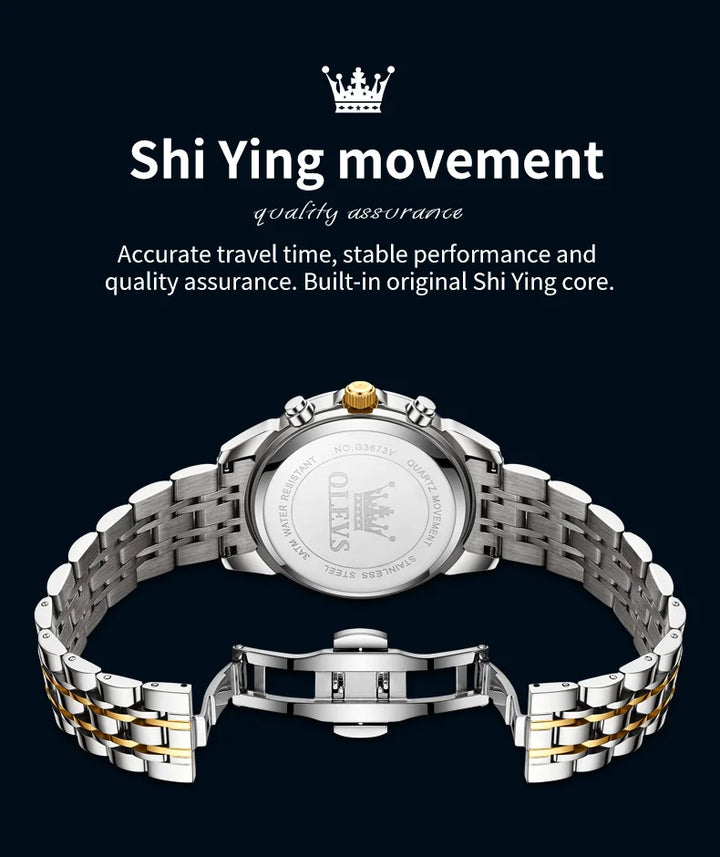 OLEVS 3673 Mens Watch Original Business Brand Quartz Watch Rhombus Mirror Waterproof Luminous Automatic Date Moon Phase Watch