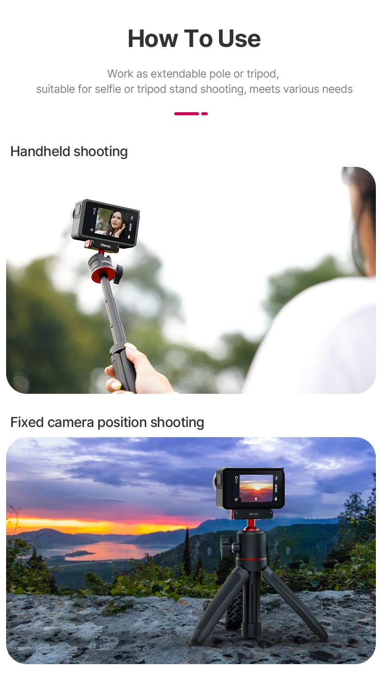 Ulanzi MT-50 Magnetic Tripod for Dji Osmo Action 5 4 3 Adjustable Underwater Selfie Stick Stand Mount Action Camera Accessories