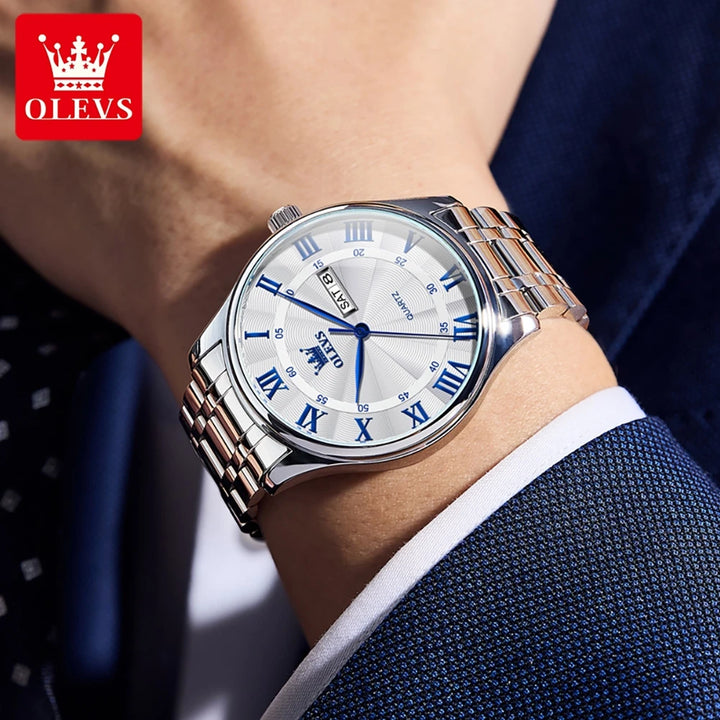 OLEVS 3663 Mens Watch Classic Original Brand Quartz Watch Waterproof  Luminous Watches For Men Dual Calendar Display Gifts Box