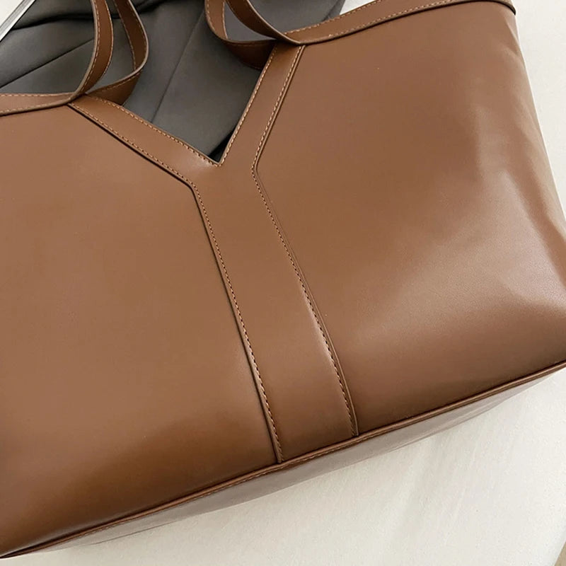 Soft Luxury Y Letter Women Shoulder Bag New Genuine Leather Fashion Large Capacity Tote Bag High-end Casual Commuting Brand Bag