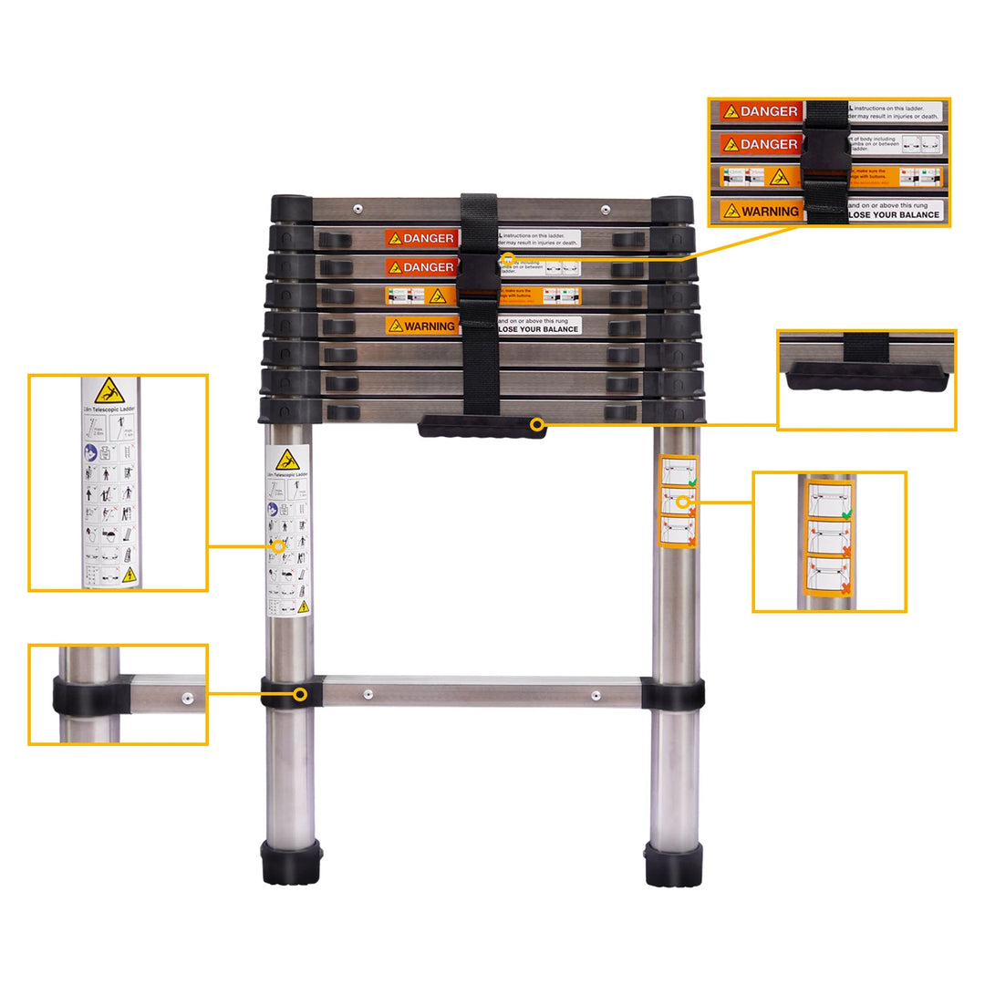 Telescopic Ladder 2.6M-5M Multi-Purpose Steel Extendable Ladder with Anti-Slip Feet,EN131 Sturdy Loft Collapsible for Attic Roof
