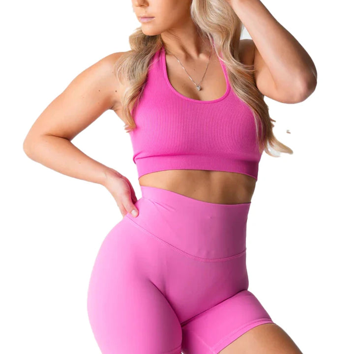 New Limitless Ribbed Seamless Halter Bra Spandex  Woman Fitness Elastic Breathable Breast Enhancement Leisure Sports Underwear