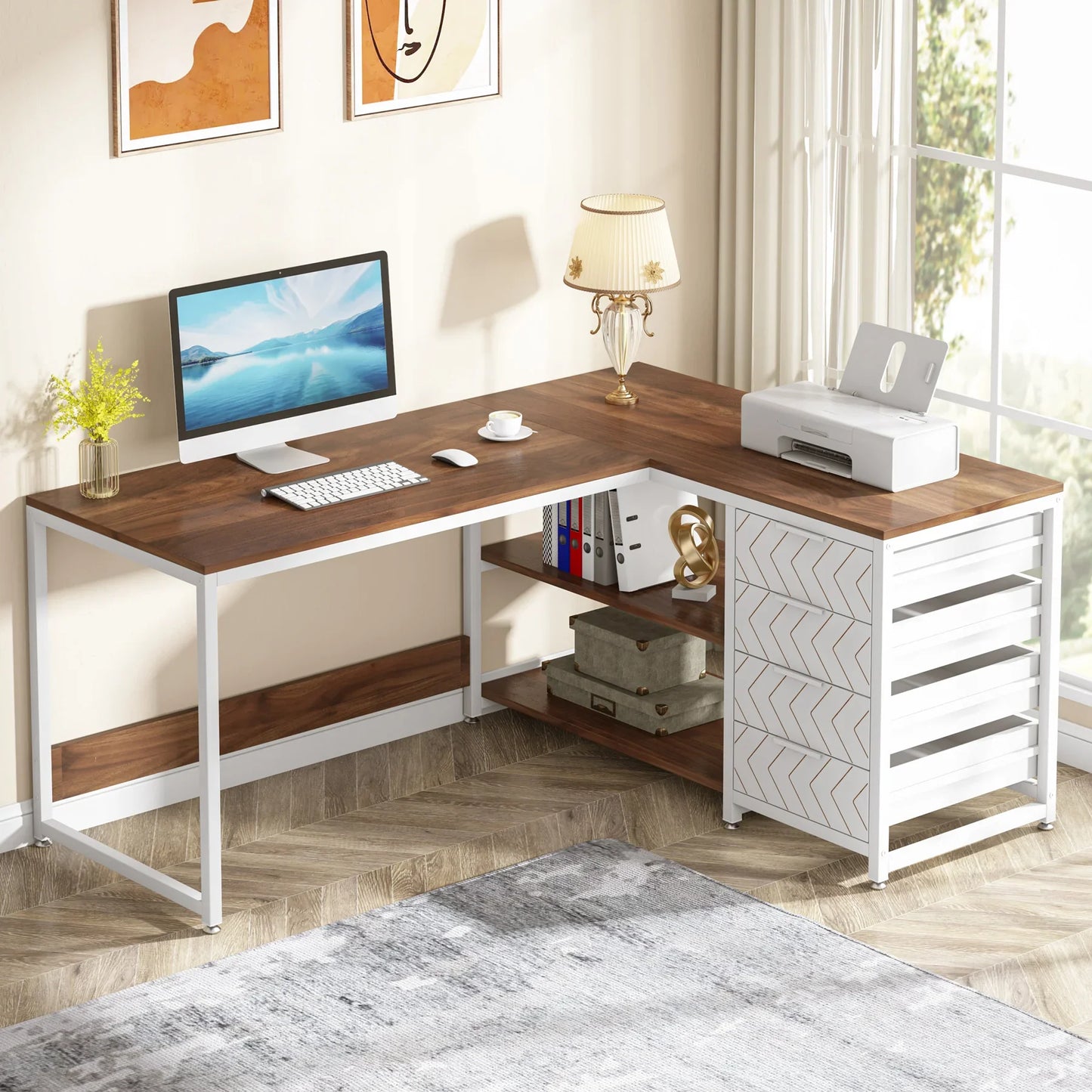 Tribesigns 59" L-Shaped Desk with Storage