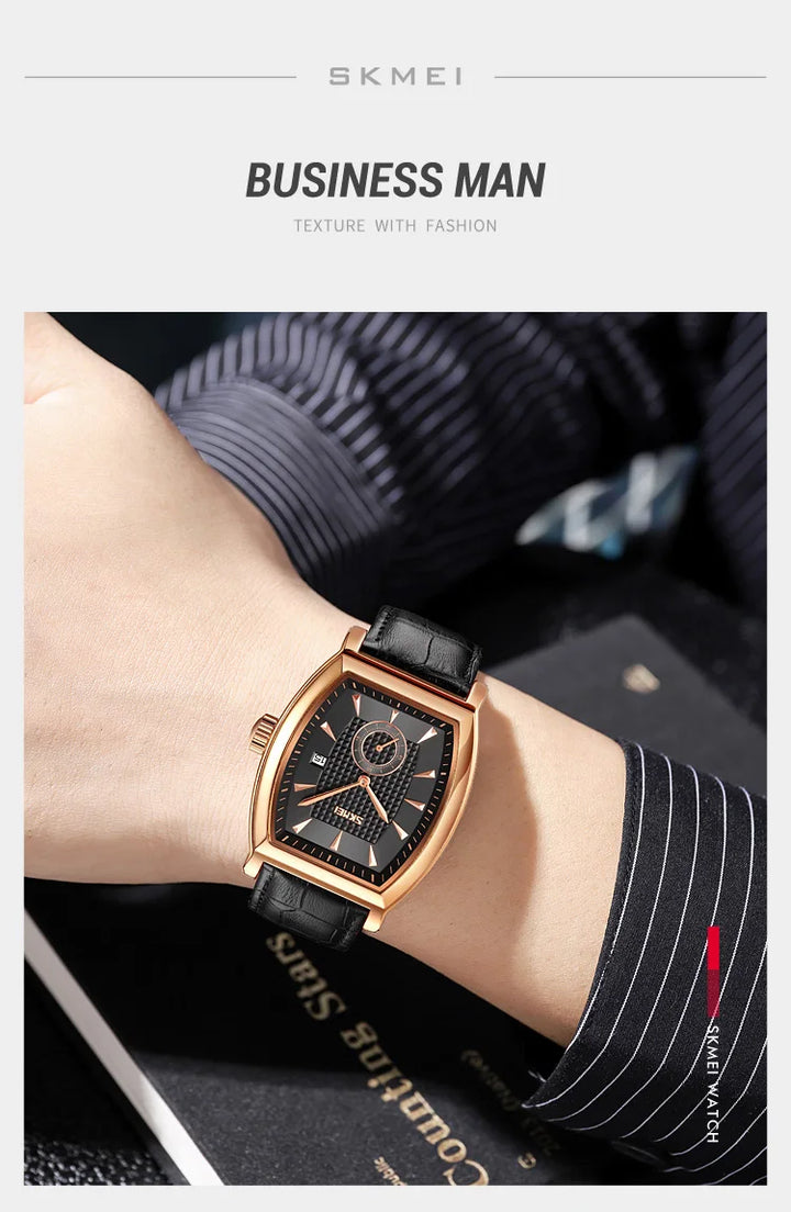 SKMEI relogio masculino Top Brand Luxury Genuine Leather Strap Business Mens Watches Waterproof Quartz Date Time Wristwatches