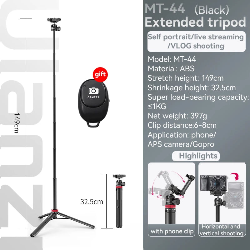 Ulanzi MT-44 Extend Livestream Tripod Stand 42inch Tripod with Phone Mount Holder Vertical Shooting Phone DSlR Camera Tripods