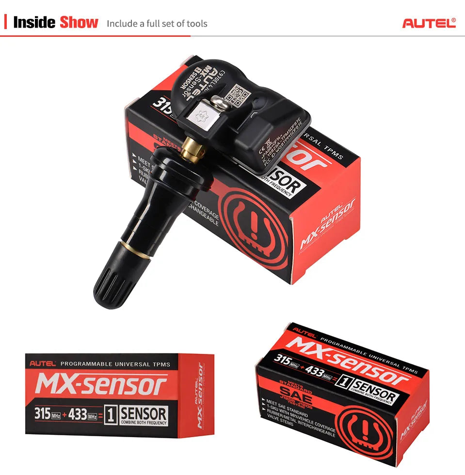 Autel TPMS Sensor MX-Sensor 2in1 315MHz + 433MHz Tire Replacement Sensor OE-Level Programmable & Cloneable TPMS Pressure Sensor