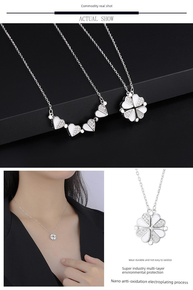 Four-Leaf Clover Genuine Love Necklace Women's Sterling Silver 999