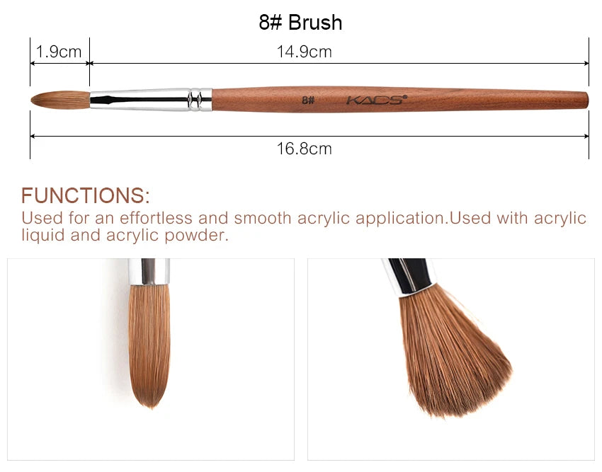 KADS Acrylic Nail Brush Crimped Kolinsky Sable UV Nail Art Gel Extension Brush Manicure Brush Flat Round Red Wood Nail Brush