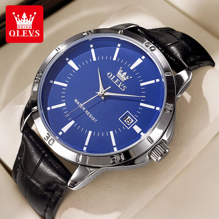 OLEVS TY716 Mens Watch Original Fashion Quartz Watch For Men Waterproof Leather Strap Calendar Daily Automatic Date Mens Gifts