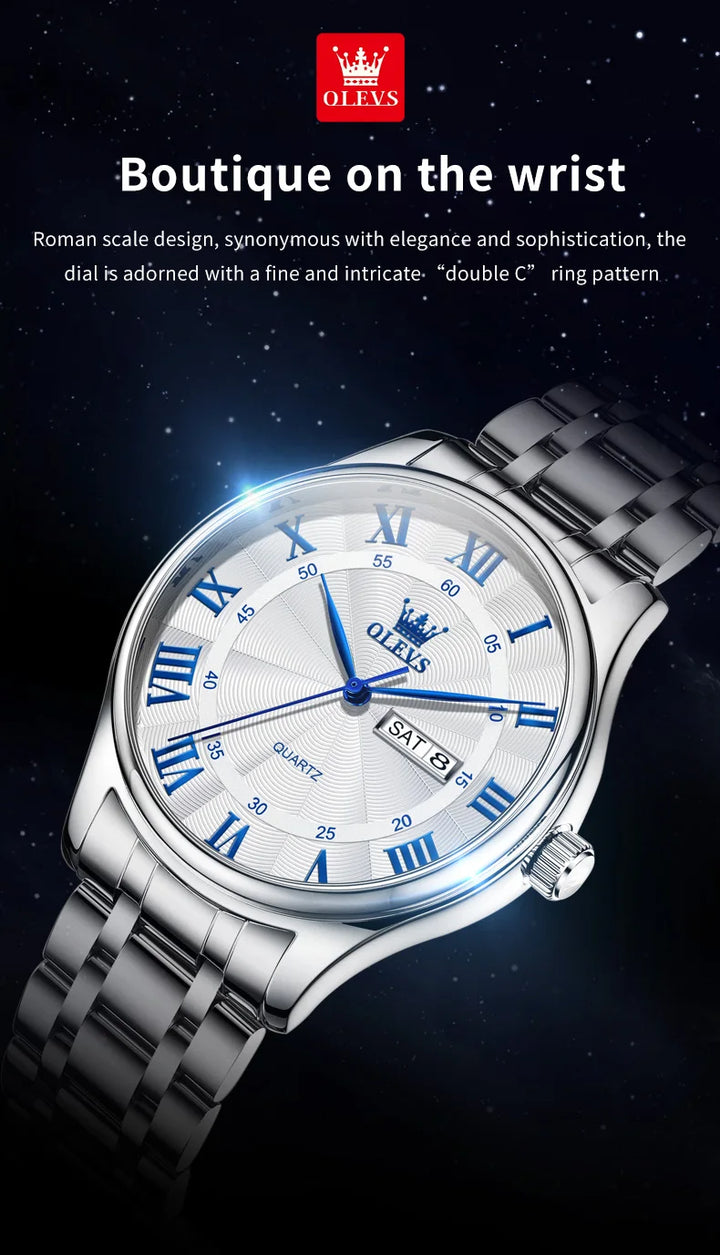 OLEVS 3663 Mens Watch Classic Original Brand Quartz Watch Waterproof  Luminous Watches For Men Dual Calendar Display Gifts Box