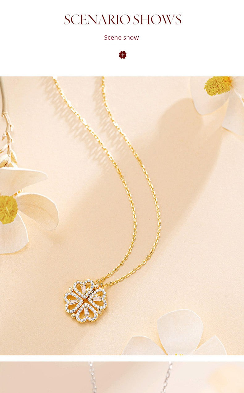 Four-Leaf Clover Foldable Sterling Silver Clavicle Chain Chinese Valentine's Day Gift