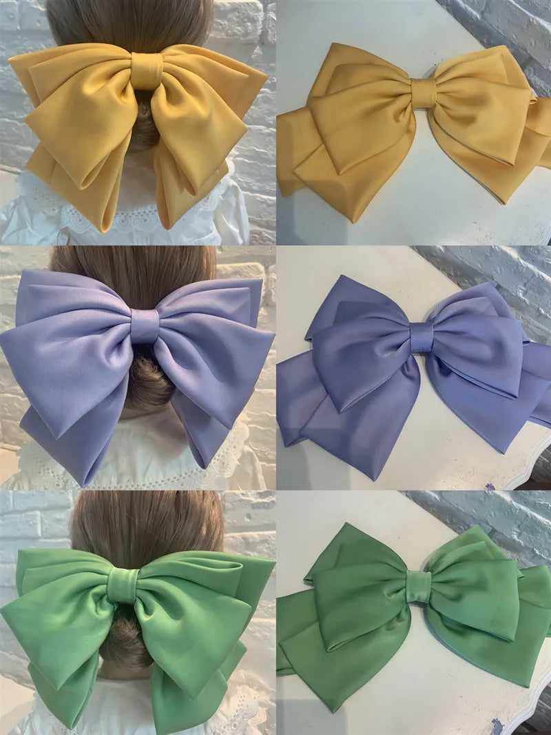High Quality Bow Hairpin Women Popular Headwear Satin Fixed Hair Clip Large Retro Headdress Ponytail Clip Hair Accessories