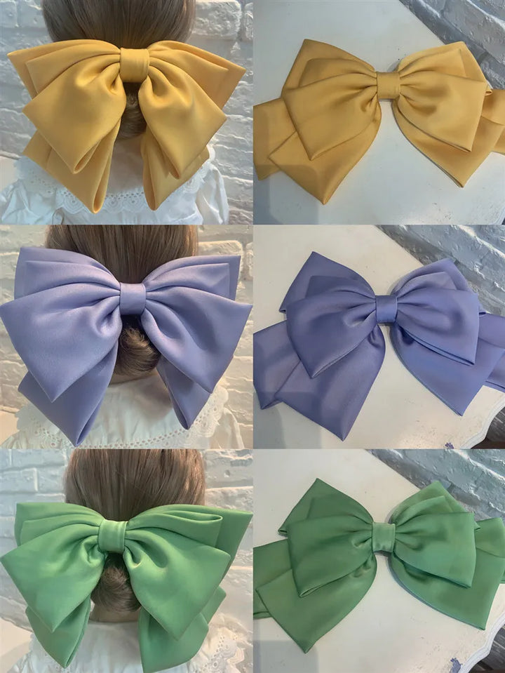 High Quality Bow Hairpin Women Popular Headwear Satin Fixed Hair Clip Large Retro Headdress Ponytail Clip Hair Accessories