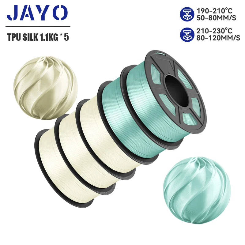 JAYO 5Rolls JAYO TPU SILK 98A 3D Filament Flexible 1.75mm+/-0.02mm 3D Printer SILK Texture Smooth High Quality New Fast Shipping
