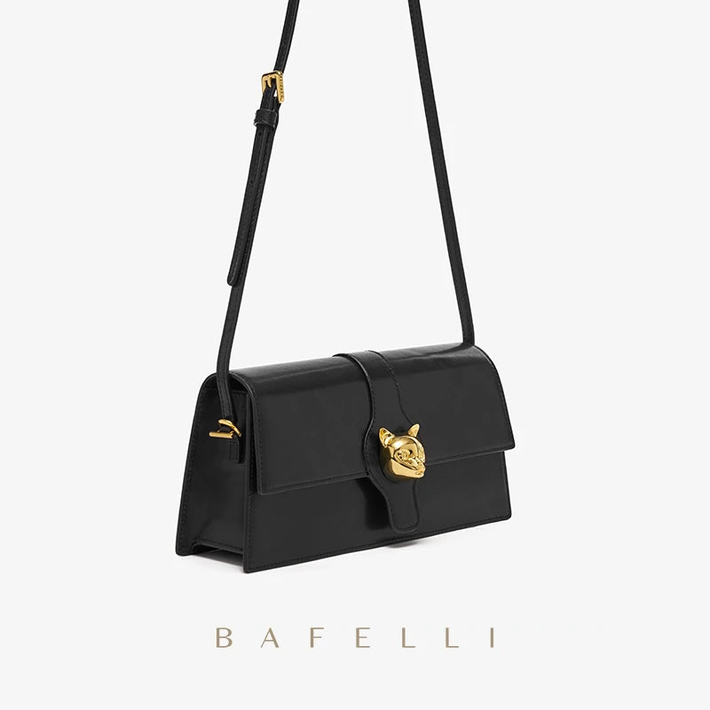 BAFELLI CAT 2025 NEW WOMEN'S BAG LUXURY BRAND FASHION RETRO STYLE DENIM TRENDING SHOULDER CLUTCH FEMALE LEATHER FLAP PURSE