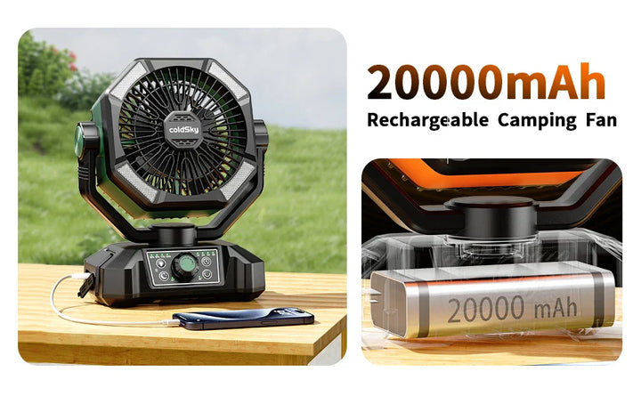 coldSky Camping Fan with 4 LED Lantern 8 Speeds Desk Fan 20000mAh Battery Portable Outdoor Fan for Outdoor Camping and Fishing