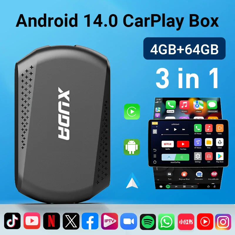 XUDA 2in1 Wireless CarPlay AI Mini Box Android Auto Box Plug&Play Automatic Connection Compatible with 99% of Cars For Car Radio