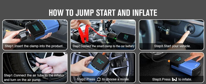 BUVAYE Car Jump Starter Air Pump 150PSI 2000A Jump Starter car battery starter Power Bank 150PSI Tire Compressor Powerbank