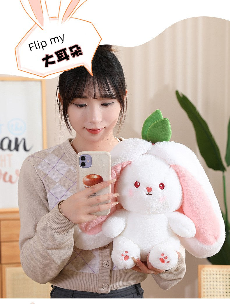 Strawberry Rabbit Doll Transformation Strawberry Rabbit Doll Zipper Plush Toy Rabbit Doll Birthday Gift for Girls Female