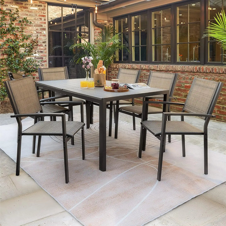 7 Piece Patio Dining Set Outdoor Furniture Set with Weather Resistant Table and 6 Stackable Textilene Chairs for Garden,