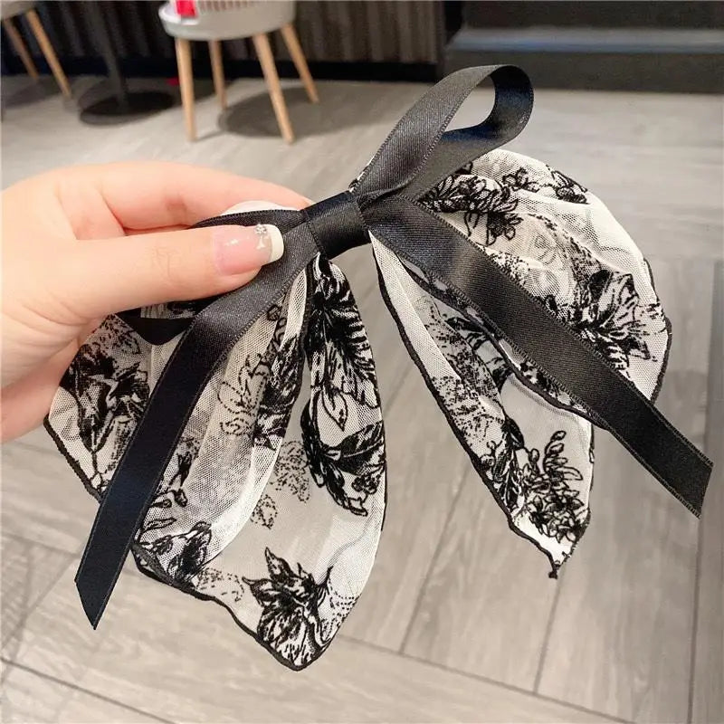 1PC Large Lace Bow Hair Clip Embroidered Bowknot Sweet Ribbon Hairpin Girl Headdress Top Clip Korea Hair Accessories