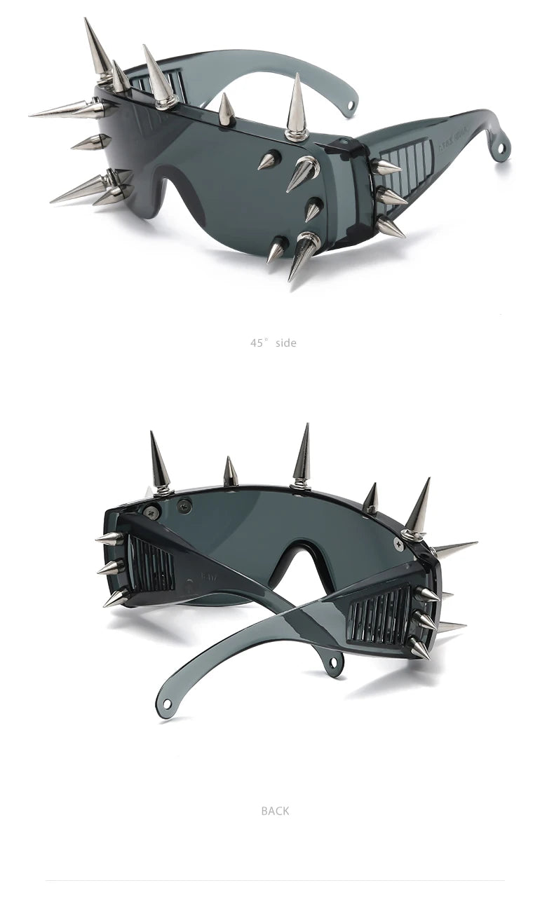 Steampunk Rivet Cyber Spike Decor Goggles Wild Rock Sun Glasses Women Men Metal Punk Conjoined Sunglasses Trendy Cool Eyeglasses