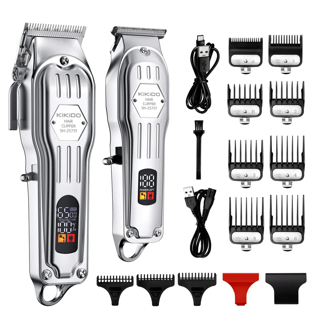 KIKIDO 2in1 Adjustable Cordless Hair Cutting Machine Full Metal Combo Kit Barber Hair Clipper Beard Shaver Kit for Men Gift2575T